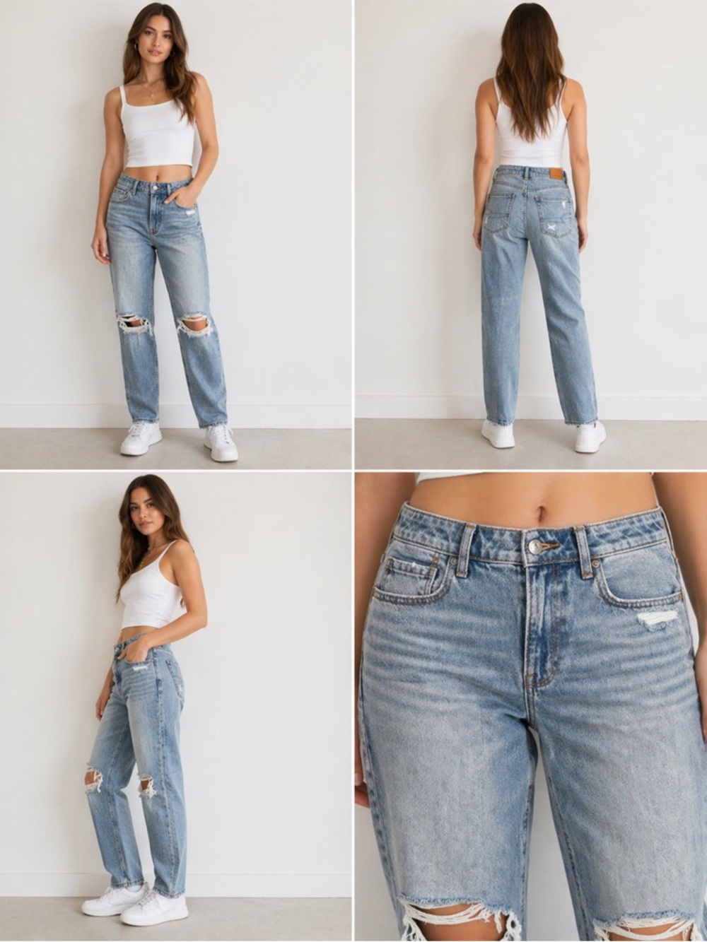 American Eagle High Rise Mom Jeans Distressed Light Wash - Picture 2 of 4